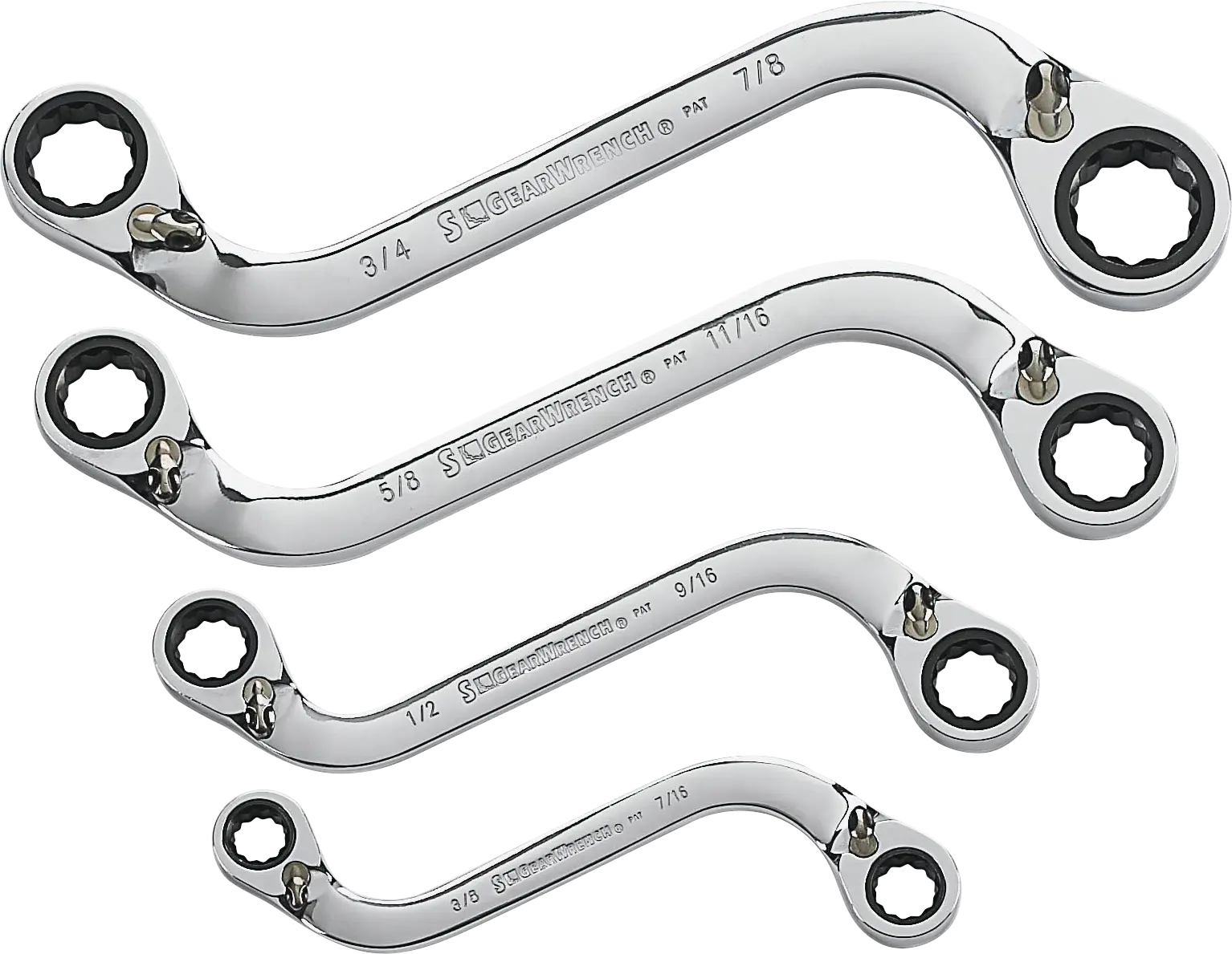 GearWrench® 4 Piece 12 Point Reversible S-Shape Double Box Ratcheting SAE Wrench Set