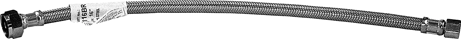 Stainless Steel Braided Supply, 3/8" Flare X 1/2" FPT X 16"