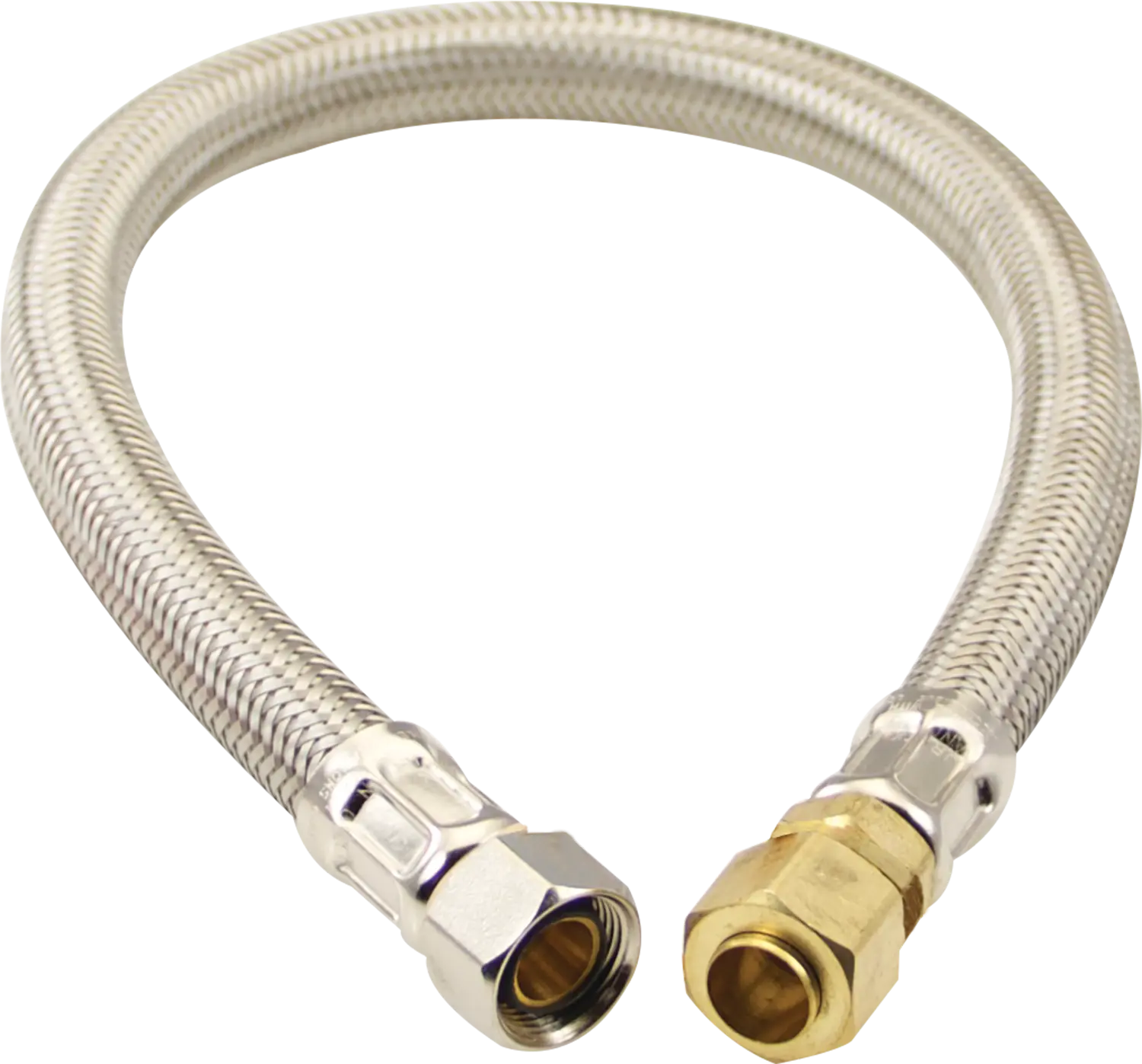 Stainless Steel Braided Supply, 3/8" Compression X 3/8" Compression Half Union X 16"