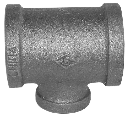 1-1/4" x 1-1/4" x 3/4" Black Malleable Reducing Tee