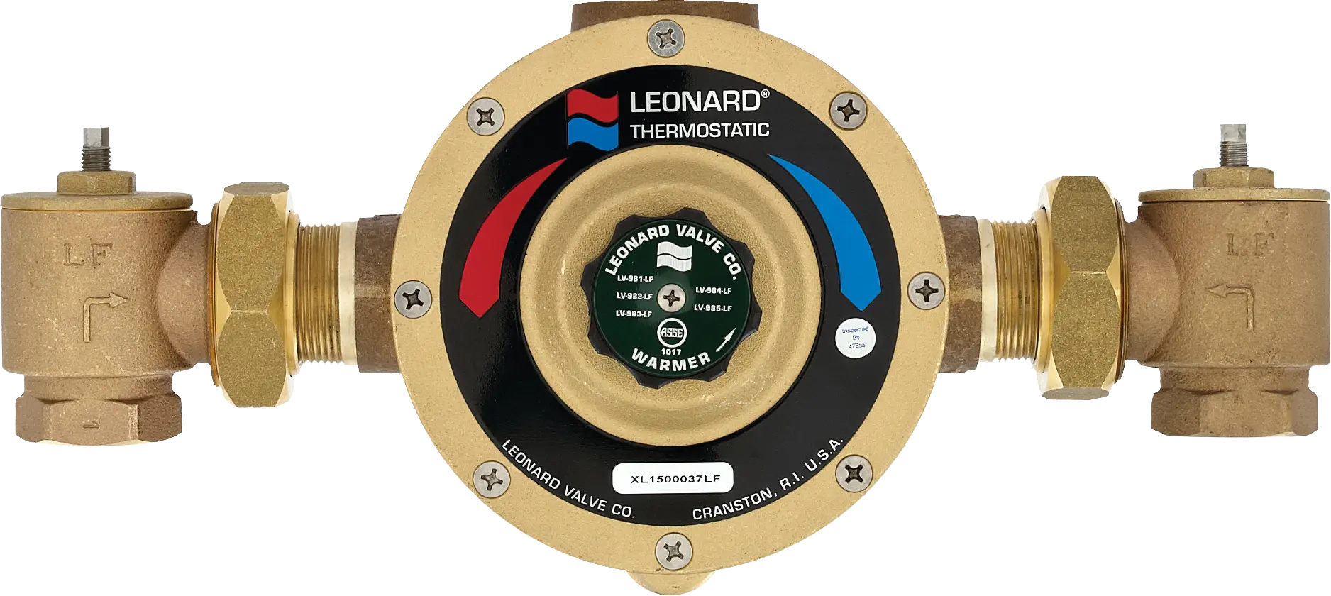 Leonard LV Thermostatic Mixing Valve 1-1/4" Inlet, 1-1/4" Outlet, Rough Brass. 5 - 122 GPM