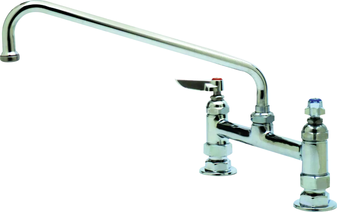 T&S Brass Double Pantry Faucet, Deck Mount, 8" Centers, 12" Swing Nozzle (062X), Lever Handles