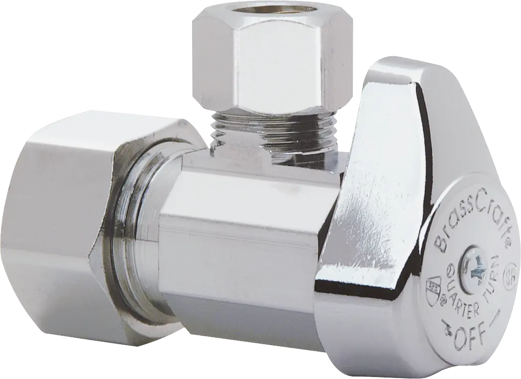 BrassCraft 5/8" OD Compression X 3/8" OD Compression 1/4 Turn Angle Stop, Chrome Finish