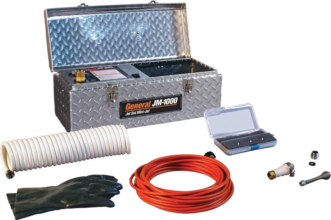General JM-1000 Basic Unit + 30JH00 (30 ft. x 1/8") Hose, JN-0 Nozzle Set, Water Supply Hose, Shut-Off Valve, Universal Faucet Adapter and Threaded Faucet Adapter.