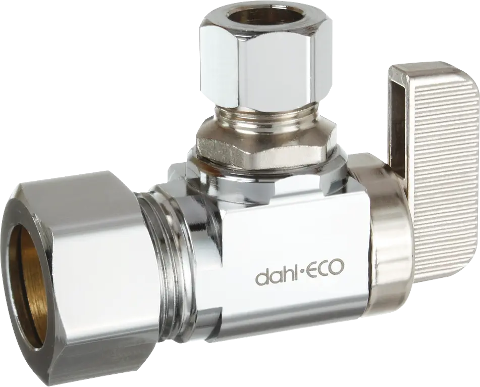 Dahl, 5/8" OD Compression X 3/8" OD Compression Angle Stop Chrome Finish With Lever Handle